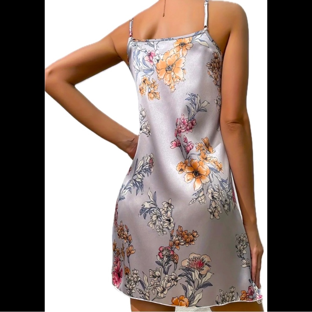 Silver & Multi-Colored, Floral, Night Slip - Picture 3 of 6